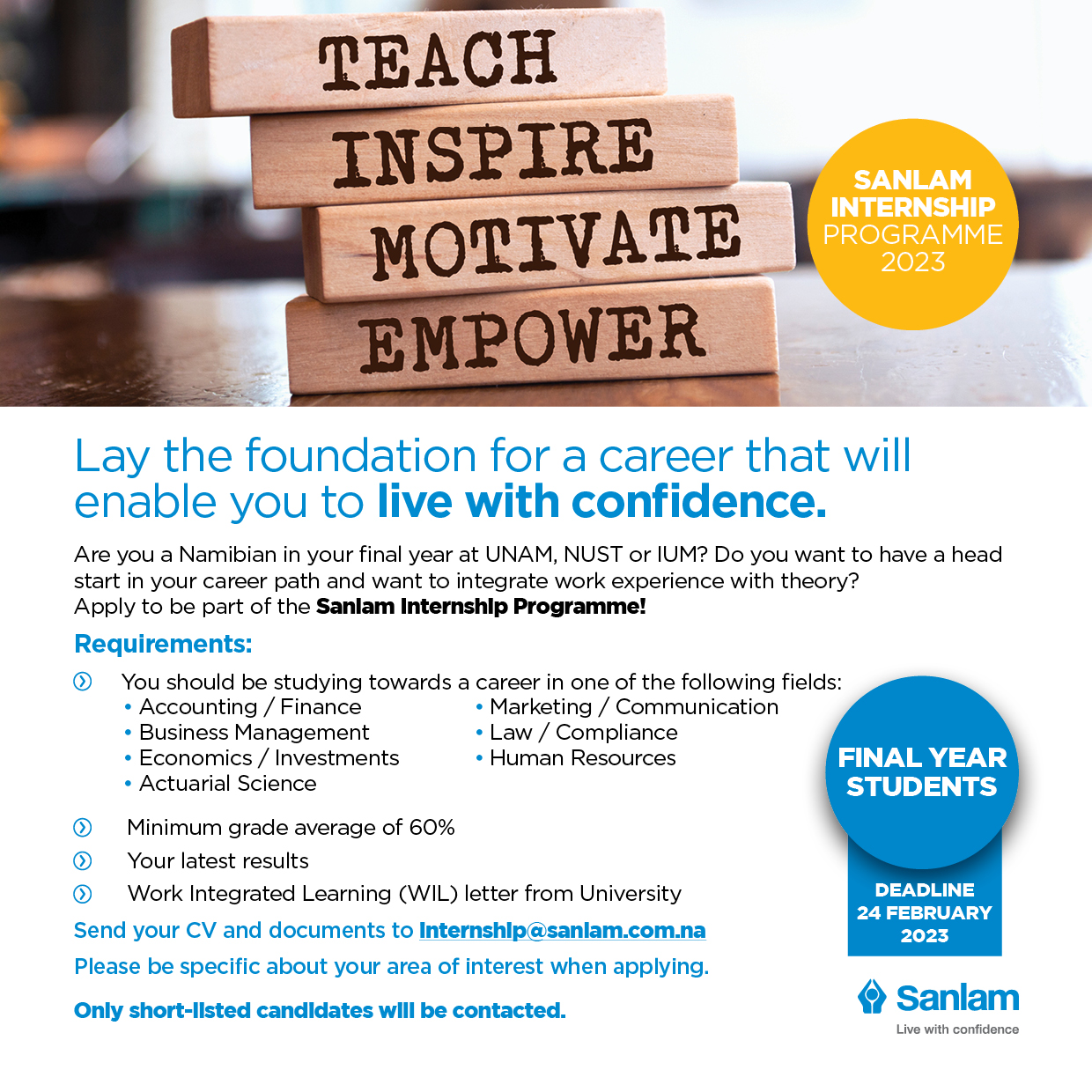 Sanlam Internship Programme Cooperative Education Unit
